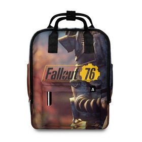 Женский рюкзак 3D с принтом FALLOUT_76. в городе Новоалтайск, 100% полиэстер | лямки с регулируемой длиной, сверху ручки, чтобы рюкзак нести как сумку. Основное отделение закрывается на молнию, как и внешний карман. Внутри два дополнительных кармана, один из которых закрывается на молнию. По бокам два дополнительных кармашка, куда поместится маленькая бутылочка
 | 101 | 111 | 13 | 76 | atom cats | bethesda | brotherhood of steel | fallout | nuka cola | tunnel snakes | vault | war | братство стали | война | убежище | фолаут | фоллаут | ядер кола
