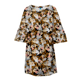 Детское платье 3D с принтом Looney Tunes в городе Новоалтайск, 100% полиэстер | прямой силуэт, чуть расширенный к низу. Круглая горловина, на рукавах — воланы | Тематика изображения на принте: looney tunes | tasmanian devil | taz | vdzabma | луни тюнз | таз | тасманский дьявол