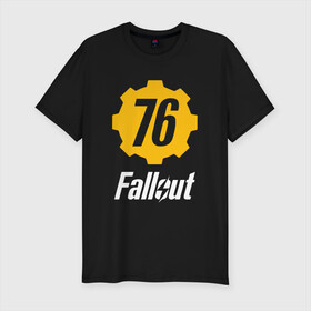 Мужская футболка хлопок Slim с принтом FALLOUT_76. в городе Новоалтайск, 92% хлопок, 8% лайкра | приталенный силуэт, круглый вырез ворота, длина до линии бедра, короткий рукав | 101 | 111 | 13 | 76 | atom cats | bethesda | brotherhood of steel | fallout | nuka cola | tunnel snakes | vault | war | братство стали | война | убежище | фолаут | фоллаут | ядер кола