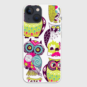 Чехол для iPhone 13 mini с принтом МУДРЫЕ СОВЫ | WISE OWLS в городе Новоалтайск,  |  | aves | весенние | животные | клюв | паттерн | пернатые | птица | птицы | сова | совы