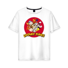 Женская футболка хлопок Oversize с принтом Looney Tunes в городе Новоалтайск, 100% хлопок | свободный крой, круглый ворот, спущенный рукав, длина до линии бедер
 | Тематика изображения на принте: bugs bunny | daffy duck | looney tunes | sylvester | tasmanian devil | taz | tweety | vdzabma | багз банни | даффи дак | луни тюнз | сильвестр | таз | тасманский дьявол | твити