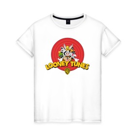 Женская футболка хлопок с принтом Looney Tunes в городе Новоалтайск, 100% хлопок | прямой крой, круглый вырез горловины, длина до линии бедер, слегка спущенное плечо | Тематика изображения на принте: bugs bunny | daffy duck | looney tunes | sylvester | tasmanian devil | taz | tweety | vdzabma | багз банни | даффи дак | луни тюнз | сильвестр | таз | тасманский дьяво | твити