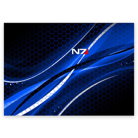 Поздравительная открытка с принтом MASS EFFECT N7 в городе Новоалтайск, 100% бумага | плотность бумаги 280 г/м2, матовая, на обратной стороне линовка и место для марки
 | bioware | n7 | shepard | броня | жнецы | костюм | масс эффект | н7 | стальная броня | шепард | эффект массы