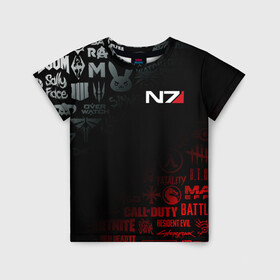 Детская футболка 3D с принтом  MASS EFFECT N7 в городе Новоалтайск, 100% гипоаллергенный полиэфир | прямой крой, круглый вырез горловины, длина до линии бедер, чуть спущенное плечо, ткань немного тянется | Тематика изображения на принте: beyond good and evil | brawl stars | call of duty | cyberpunk 2077 | death stranding | detroit become human | fortnite | tes | the elder scrolls | war | киберпанк 2077 | масс эффект | фортнайт