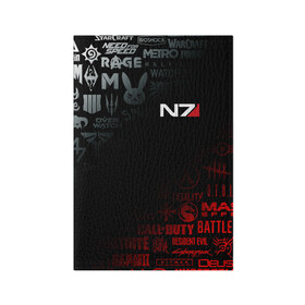 Обложка для паспорта матовая кожа с принтом  MASS EFFECT N7 в городе Новоалтайск, натуральная матовая кожа | размер 19,3 х 13,7 см; прозрачные пластиковые крепления | beyond good and evil | brawl stars | call of duty | cyberpunk 2077 | death stranding | detroit become human | fortnite | tes | the elder scrolls | war | киберпанк 2077 | масс эффект | фортнайт