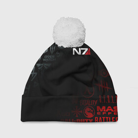 Шапка 3D c помпоном с принтом  MASS EFFECT N7 в городе Новоалтайск, 100% полиэстер | универсальный размер, печать по всей поверхности изделия | beyond good and evil | brawl stars | call of duty | cyberpunk 2077 | death stranding | detroit become human | fortnite | tes | the elder scrolls | war | киберпанк 2077 | масс эффект | фортнайт