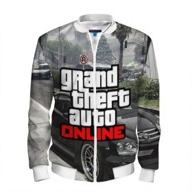 Мужской бомбер 3D с принтом GTA Online в городе Новоалтайск, 100% полиэстер | застегивается на молнию, по бокам два кармана без застежек, по низу бомбера и на воротнике - эластичная резинка | 