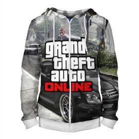 Мужская толстовка 3D на молнии с принтом GTA Online в городе Новоалтайск, 100% полиэстер | длина до линии бедра, манжеты и пояс оформлены мягкой тканевой резинкой, двухслойный капюшон со шнурком для регулировки, спереди молния, по бокам два кармана | 