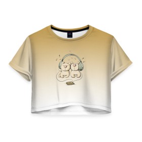Женская футболка Crop-top 3D с принтом одни наушники на двоих в городе Новоалтайск, 100% полиэстер | круглая горловина, длина футболки до линии талии, рукава с отворотами | влюбленным | для двоих | для него | для нее | котейки | коты | любовь | музыка | наушники | общие вкусы | плеер | ушки