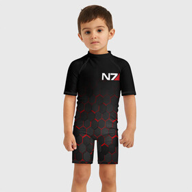 Детский купальный костюм 3D с принтом MASS EFFECT N7 | МАСС ЭФФЕКТ Н7 в городе Новоалтайск, Полиэстер 85%, Спандекс 15% | застежка на молнии на спине | bioware | n7 | shepard | броня | жнецы | костюм | масс эффект | н7 | стальная броня | шепард | эффект массы