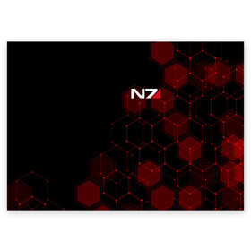 Поздравительная открытка с принтом MASS EFFECT N7 в городе Новоалтайск, 100% бумага | плотность бумаги 280 г/м2, матовая, на обратной стороне линовка и место для марки
 | bioware | n7 | shepard | броня | жнецы | костюм | масс эффект | н7 | стальная броня | шепард | эффект массы