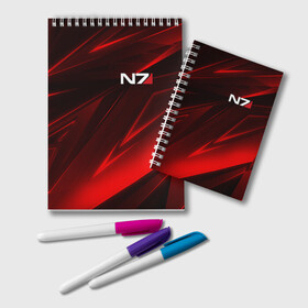 Блокнот с принтом MASS EFFECT N7 в городе Новоалтайск, 100% бумага | 48 листов, плотность листов — 60 г/м2, плотность картонной обложки — 250 г/м2. Листы скреплены удобной пружинной спиралью. Цвет линий — светло-серый
 | Тематика изображения на принте: bioware | n7 | shepard | броня | жнецы | костюм | масс эффект | н7 | стальная броня | шепард | эффект массы