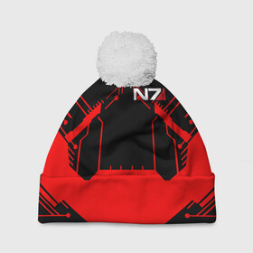 Шапка 3D c помпоном с принтом MASS EFFECT N7 в городе Новоалтайск, 100% полиэстер | универсальный размер, печать по всей поверхности изделия | Тематика изображения на принте: bioware | n7 | shepard | броня | жнецы | костюм | масс эффект | н7 | стальная броня | шепард | эффект массы