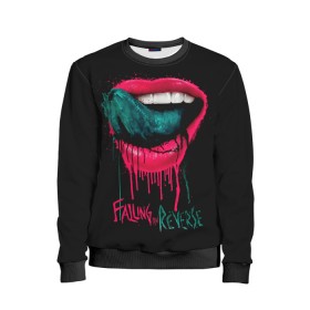 Детский свитшот 3D с принтом Falling in Reverse в городе Новоалтайск, 100% полиэстер | свободная посадка, прямой крой, мягкая тканевая резинка на рукавах и понизу свитшота | falling in reverse | gold | lips | mouth | rock | ronnie radke | teeth | tongue | губы | золото | зубы | рок | ронни радке | рот | язык