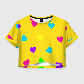 Женская футболка Crop-top 3D с принтом СЕРДЕЧКИ в городе Новоалтайск, 100% полиэстер | круглая горловина, длина футболки до линии талии, рукава с отворотами | heart | love | romance | valentines day | амур | валентинка | влюбленные | день святого валентина | любовь | романтика | сердечко | сердце