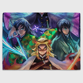 Плед 3D с принтом KIMETSU NO YAIBA в городе Новоалтайск, 100% полиэстер | закругленные углы, все края обработаны. Ткань не мнется и не растягивается | demon slayer | kimetsu no yaiba | nezuko | shinobu | slayer | tanjiro | zenitsu | гию томиока | зенитцу | иноске хашибира | клинок рассекающий демонов | незуко | танджиро | шинобу кочо
