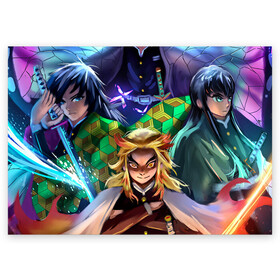 Поздравительная открытка с принтом KIMETSU NO YAIBA в городе Новоалтайск, 100% бумага | плотность бумаги 280 г/м2, матовая, на обратной стороне линовка и место для марки
 | Тематика изображения на принте: demon slayer | kimetsu no yaiba | nezuko | shinobu | slayer | tanjiro | zenitsu | гию томиока | зенитцу | иноске хашибира | клинок рассекающий демонов | незуко | танджиро | шинобу кочо