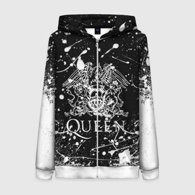 Женская толстовка 3D на молнии с принтом QUEEN. в городе Новоалтайск, 100% полиэстер | длина до линии бедра, манжеты и пояс оформлены мягкой тканевой резинкой, двухслойный капюшон со шнурком для регулировки, спереди молния, по бокам два кармана | queen | британская рок группа | квин | куин | кьюин | мистер робот | музыка | рами малек | рок | рок музыка | фредди меркьюри