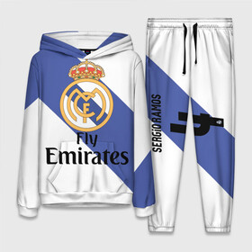 Женский костюм 3D (с толстовкой) с принтом Реал в городе Новоалтайск,  |  | real madrid | испания | королевский клуб | мадрид | номер 4 | реал | серхио рамос | футбол