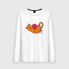 Мужской лонгслив хлопок с принтом What? в городе Новоалтайск, 100% хлопок |  | cartoon | cat | kitty | вязание | игра | играет | клубок | кот | котёнок | котик | кошка | мультяшный | нитки | персонаж | рисованый | розовый | симпатичный | удивление | шутка | юмор