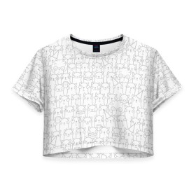 Женская футболка Crop-top 3D с принтом Коты в городе Новоалтайск, 100% полиэстер | круглая горловина, длина футболки до линии талии, рукава с отворотами | cartoon | cat | kitty | бабушка | колпак | кот | котёнок | котик | коты | кофе | кошка | мультяшный | персонаж | рисованый | симпатичный | утка | утро | чёрт | шутка | юмор