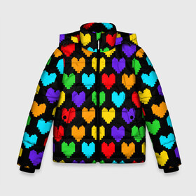 Зимняя куртка для мальчиков 3D с принтом UNDERTALE HEART в городе Новоалтайск, ткань верха — 100% полиэстер; подклад — 100% полиэстер, утеплитель — 100% полиэстер | длина ниже бедра, удлиненная спинка, воротник стойка и отстегивающийся капюшон. Есть боковые карманы с листочкой на кнопках, утяжки по низу изделия и внутренний карман на молнии. 

Предусмотрены светоотражающий принт на спинке, радужный светоотражающий элемент на пуллере молнии и на резинке для утяжки | asriel dreemurr | chara | frisk | gaster blaster | sans | undertale | азриэль дримурр | андертейл | гастер | меттатон | санс | фриск | чара