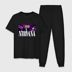 Мужская пижама хлопок с принтом NIRVANA в городе Новоалтайск, 100% хлопок | брюки и футболка прямого кроя, без карманов, на брюках мягкая резинка на поясе и по низу штанин
 | Тематика изображения на принте: in utero | nevermind | nirvana | nirvana in utero | nirvana logo | smile | курт кобейн | нирвана | нирвана in utero | нирвана лого