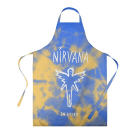 Фартук 3D с принтом NIRVANA в городе Новоалтайск, 100% полиэстер | общий размер — 65 х 85 см, ширина нагрудника — 26 см, горловина — 53 см, длина завязок — 54 см, общий обхват в поясе — 173 см. Принт на завязках и на горловине наносится с двух сторон, на основной части фартука — только с внешней стороны | in utero | nevermind | nirvana | nirvana in utero | nirvana logo | nirvana nevermind | smile | курт кобейн | нирвана | нирвана in utero | нирвана лого