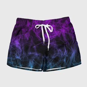 Женские шорты 3D с принтом NEON SMOKES STRIPES  НЕОНОВЫЕ ВОЛНЫ в городе Новоалтайск, 100% полиэстер | прямой крой, два кармана без застежек по бокам. Мягкая трикотажная резинка на поясе, внутри которой широкие завязки. Длина до середины бедра | abstraction | geometry | hexagon | neon | paints | smoke | stripes | texture | triangle | абстракция | брызги | геометрия | дым | краски | неон | неоновый | соты | текстура
