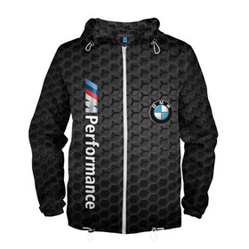 Мужская ветровка 3D с принтом BMW PERFORMANCE в городе Новоалтайск, 100% полиэстер | подол и капюшон оформлены резинкой с фиксаторами, два кармана без застежек по бокам, один потайной карман на груди | Тематика изображения на принте: bmw | абстракция | авто | автомобиль | бмв | железо | лого | логотип | машина | сетка | скорость | соты | сталь