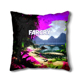 Подушка 3D с принтом FARCRY в городе Новоалтайск, наволочка – 100% полиэстер, наполнитель – холлофайбер (легкий наполнитель, не вызывает аллергию). | состоит из подушки и наволочки. Наволочка на молнии, легко снимается для стирки | far cry | farcry | game | ubisof | выживание | джунгли | игры | остров | фар край