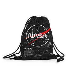 Рюкзак-мешок 3D с принтом NASA в городе Новоалтайск, 100% полиэстер | плотность ткани — 200 г/м2, размер — 35 х 45 см; лямки — толстые шнурки, застежка на шнуровке, без карманов и подкладки | nasa | астронавт | вселенная | звёздная карта | звёзды | космический | космонавт | космонавтика | космос | наса | ракета | шатл
