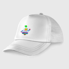 Детская кепка тракер с принтом BRAWL STARS SPROUT в городе Новоалтайск, Козырек - 100% хлопок. Кепка - 100% полиэстер, Задняя часть - сетка | универсальный размер, пластиковая застёжка | Тематика изображения на принте: 8 bit | 8 бит | bibi | brawl stars | crow | el brown | leon | leon shark | max | mr.p | sally leon | shark | sprout | stars | virus | werewolf | акула | биби | вирус | ворон | леон | оборотень | пингвин