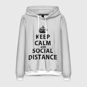 Мужская толстовка 3D с принтом Keep Calm And Social Distance в городе Новоалтайск, 100% полиэстер | двухслойный капюшон со шнурком для регулировки, мягкие манжеты на рукавах и по низу толстовки, спереди карман-кенгуру с мягким внутренним слоем. | Тематика изображения на принте: 2019 | biohazard | calm | china | coronavirus | covid 19 | inc | keep | ncov | ncov19 | ncov2019 | plague | survivor | virus | warning | вирус | дистанцию | коронавирус | соблюдай
