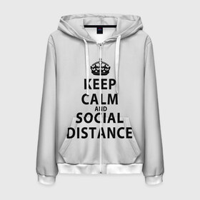 Мужская толстовка 3D на молнии с принтом Keep Calm And Social Distance в городе Новоалтайск, 100% полиэстер | длина до линии бедра, манжеты и пояс оформлены мягкой тканевой резинкой, двухслойный капюшон со шнурком для регулировки, спереди молния, по бокам два кармана | 2019 | biohazard | calm | china | coronavirus | covid 19 | inc | keep | ncov | ncov19 | ncov2019 | plague | survivor | virus | warning | вирус | дистанцию | коронавирус | соблюдай
