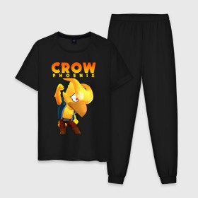 Мужская пижама хлопок с принтом BRAWL STARS CROW PHOENIX в городе Новоалтайск, 100% хлопок | брюки и футболка прямого кроя, без карманов, на брюках мягкая резинка на поясе и по низу штанин
 | 8 bit | 8 бит | bibi | brawl stars | crow | el brown | leon | leon shark | max | mr.p | phoenix | sally leon | shark | sprout | stars | virus | werewolf | акула | биби | вирус | ворон | леон | оборотень | пингвин