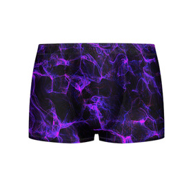 Мужские трусы 3D с принтом PURPLE DIGITAL SMOKE в городе Новоалтайск, 50% хлопок, 50% полиэстер | классическая посадка, на поясе мягкая тканевая резинка | Тематика изображения на принте: abstraction | geometry | hexagon | neon | paints | stripes | texture | triangle | абстракция | брызги | геометрия | краски | неон | неоновый | соты | текстура