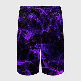 Детские спортивные шорты 3D с принтом PURPLE DIGITAL SMOKE NEON в городе Новоалтайск,  100% полиэстер
 | пояс оформлен широкой мягкой резинкой, ткань тянется
 | Тематика изображения на принте: abstraction | geometry | hexagon | neon | paints | stripes | texture | triangle | абстракция | брызги | геометрия | краски | неон | неоновый | соты | текстура