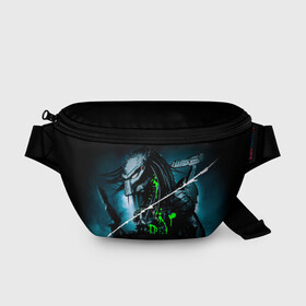 Поясная сумка 3D с принтом PREDATOR в городе Новоалтайск, 100% полиэстер | плотная ткань, ремень с регулируемой длиной, внутри несколько карманов для мелочей, основное отделение и карман с обратной стороны сумки застегиваются на молнию | aliens | avp | black | cinema | predator | кино | фильм хищник | фильмы | хищник | чёрный | чужой