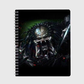 Тетрадь с принтом PREDATOR в городе Новоалтайск, 100% бумага | 48 листов, плотность листов — 60 г/м2, плотность картонной обложки — 250 г/м2. Листы скреплены сбоку удобной пружинной спиралью. Уголки страниц и обложки скругленные. Цвет линий — светло-серый
 | aliens | avp | black | cinema | predator | кино | фильм хищник | фильмы | хищник | чёрный | чужой