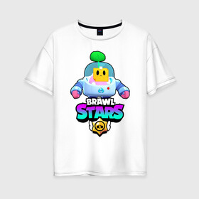 Женская футболка хлопок Oversize с принтом BRAWL STARS (SPROUT) [18] в городе Новоалтайск, 100% хлопок | свободный крой, круглый ворот, спущенный рукав, длина до линии бедер
 | 8 bit | android | brawl | brawl stars | clash | clash royale | game | leon | royale | sprout | stars | андроид | игра | кольт | леон | мобильные игры | спраут