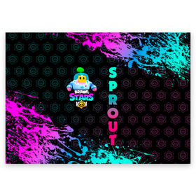 Поздравительная открытка A6 с принтом BRAWL STARS (SPROUT) [25] в городе Новоалтайск, 100% бумага | плотность бумаги 280 г/м2, матовая, на обратной стороне линовка и место для марки
 | 8 bit | android | brawl | brawl stars | clash | clash royale | game | leon | royale | sprout | stars | андроид | игра | кольт | леон | мобильные игры | спраут