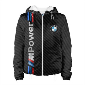 Женская куртка 3D с принтом BMW POWER CARBON в городе Новоалтайск, ткань верха — 100% полиэстер, подклад — флис | прямой крой, подол и капюшон оформлены резинкой с фиксаторами, два кармана без застежек по бокам, один большой потайной карман на груди. Карман на груди застегивается на липучку | bmw | carbon power | абстракция | авто | автомобиль | бмв | карбон | лого | логотип | машина | скорость
