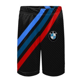 Детские спортивные шорты 3D с принтом BMW CARBON в городе Новоалтайск,  100% полиэстер
 | пояс оформлен широкой мягкой резинкой, ткань тянется
 | bmw | carbon | абстракция | авто | автомобиль | бмв | карбон | лого | логотип | машина | скорость