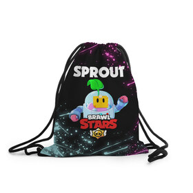 Рюкзак-мешок 3D с принтом BRAWL STARS SPROUT в городе Новоалтайск, 100% полиэстер | плотность ткани — 200 г/м2, размер — 35 х 45 см; лямки — толстые шнурки, застежка на шнуровке, без карманов и подкладки | 8 bit | 8 бит | bibi | brawl stars | crow | el brown | leon | leon shark | max | mr.p | phoenix | sally leon | shark | sprout | stars | virus | werewolf | акула | биби | вирус | ворон | леон | оборотень | пингвин