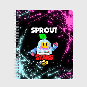 Тетрадь с принтом BRAWL STARS SPROUT в городе Новоалтайск, 100% бумага | 48 листов, плотность листов — 60 г/м2, плотность картонной обложки — 250 г/м2. Листы скреплены сбоку удобной пружинной спиралью. Уголки страниц и обложки скругленные. Цвет линий — светло-серый
 | 8 bit | 8 бит | bibi | brawl stars | crow | el brown | leon | leon shark | max | mr.p | phoenix | sally leon | shark | sprout | stars | virus | werewolf | акула | биби | вирус | ворон | леон | оборотень | пингвин