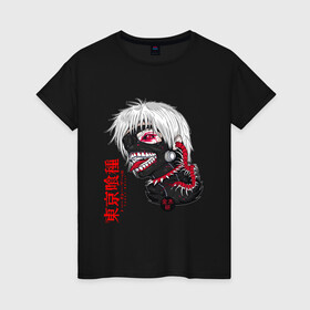 Женская футболка хлопок с принтом TOKYO GHOUL в городе Новоалтайск, 100% хлопок | прямой крой, круглый вырез горловины, длина до линии бедер, слегка спущенное плечо | anime | heroes | kaneki | manga | tokyo ghoul | аниме | герои | канеки | манга | токийский гуль | токио гуль