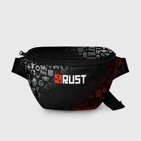 Поясная сумка 3D с принтом RUST в городе Новоалтайск, 100% полиэстер | плотная ткань, ремень с регулируемой длиной, внутри несколько карманов для мелочей, основное отделение и карман с обратной стороны сумки застегиваются на молнию | dayz | facepunch | rust | state of decay | survival | the forest | this war of mine | выживалка rust | раст