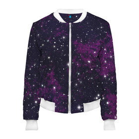 Женский бомбер 3D с принтом Космос в городе Новоалтайск, 100% полиэстер | застегивается на молнию, по бокам два кармана без застежек, мягкие манжеты, по низу бомбера и на воротнике — эластичная резинка | авиация | астрономия | воздухоплавания | градиент | звезды | космическое пространство | космонавтика | космос | маска | млечный путь | небо | созвездия