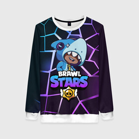 Женский свитшот 3D с принтом Brawl Stars LEON SHARK в городе Новоалтайск, 100% полиэстер с мягким внутренним слоем | круглый вырез горловины, мягкая резинка на манжетах и поясе, свободная посадка по фигуре | 8 bit | 8 бит | brawl | brawl stars | crow | leon | stars | бравл | бравл старс | браво старс | игра | компьютерная | кров | леон | онлайн | старс